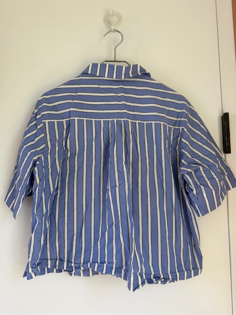 Lunya Blue and White Stripe Short-Sleeve Button-Up Shirt - Picture 6 of 6